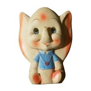 Vintage Baby Joy Squeeze Toy Elephant Pink Ears & Feet 1968 Blue Shirt 7" Tall
